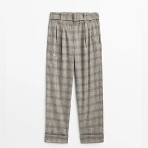 Massimo Dutti Checkered Women's Trousers - beige gray size 4